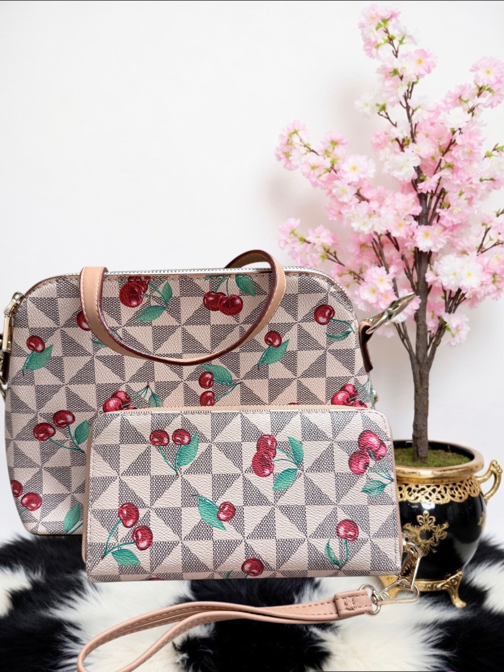 CHERRY LOVER GEOMETRIC PRINT CROSSBODY BAG NWOT